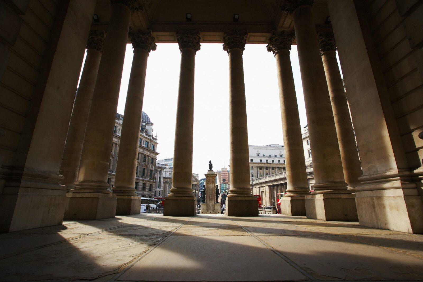 Stone columns of a classical building, a symbol of government bonds