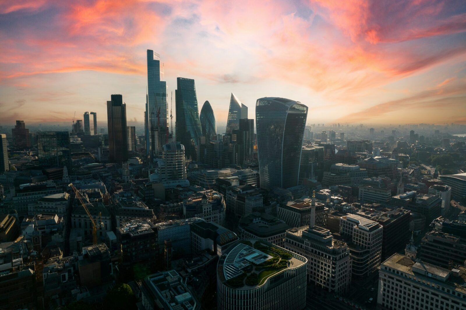 The City of London skyline at sunset, home of the market that sets gilt yields