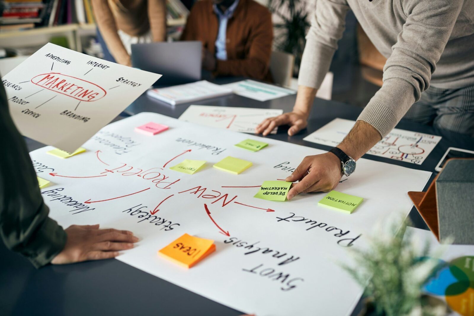 A start-up team planning around a table, the kind of company SEIS backs