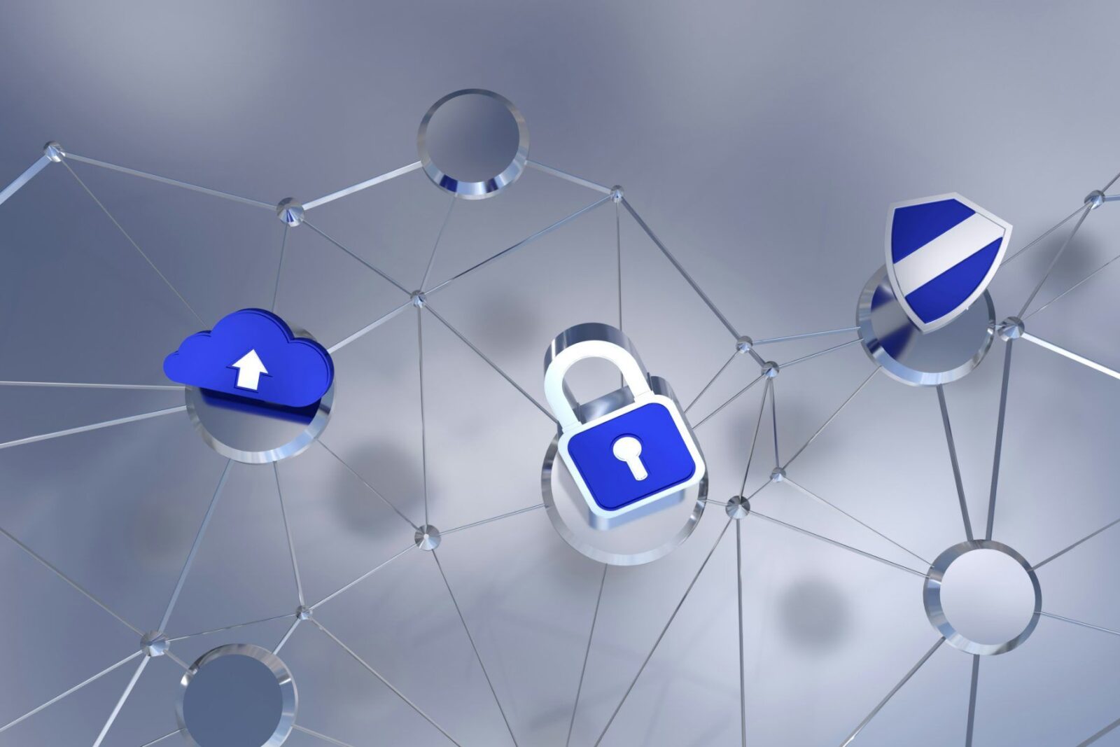 Padlock and shield icons on a network, symbols of UK crypto rules