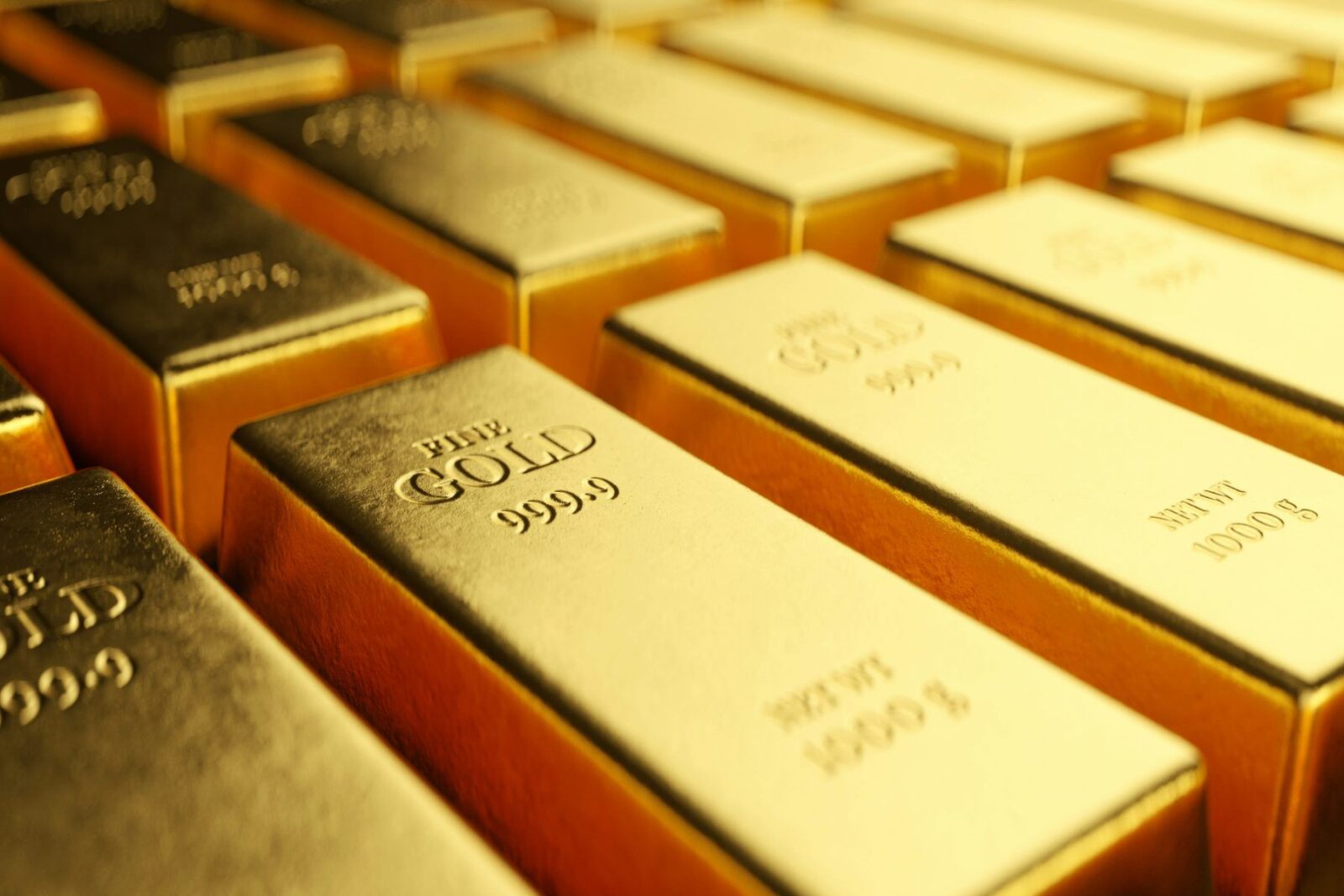 Rows of gold bars, the metal a physically backed gold ETF holds
